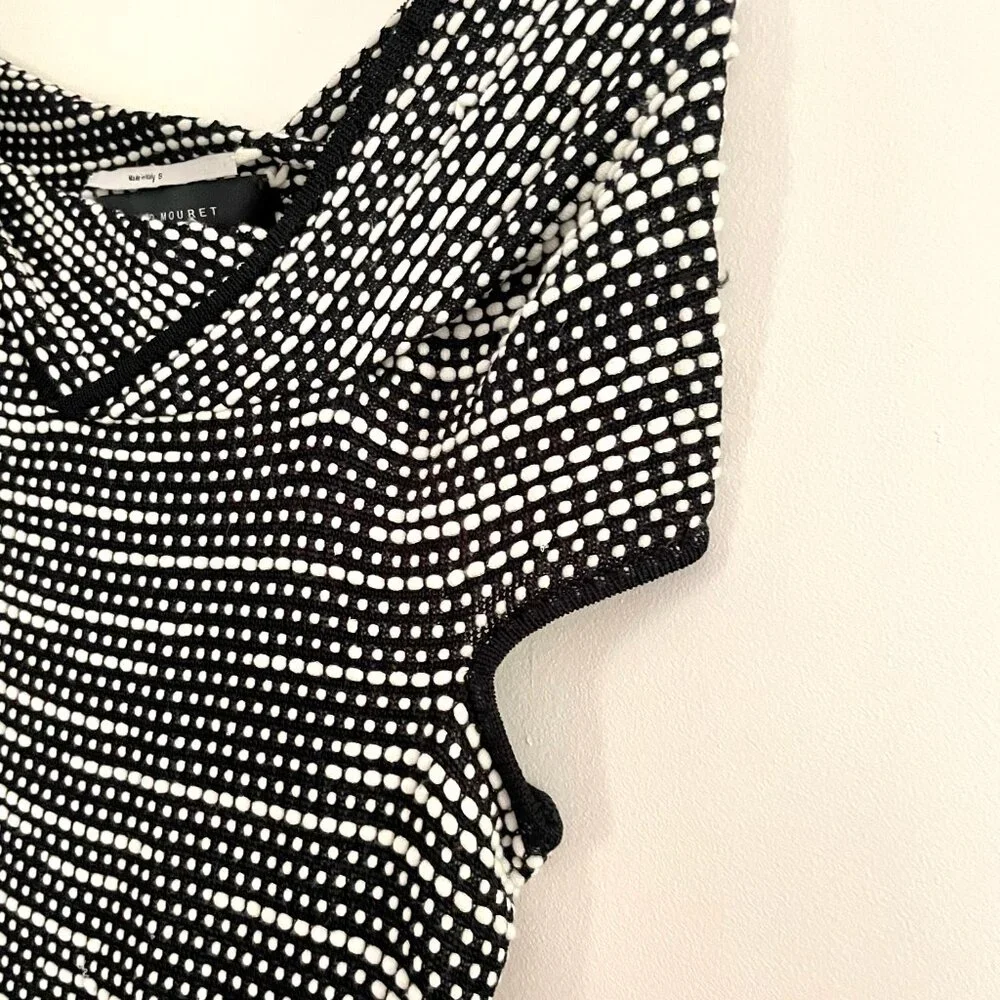 Roland Mouret Knit Bodycon Designer Dress Asymmetrical Black and White Size S - Picture 6 of 10